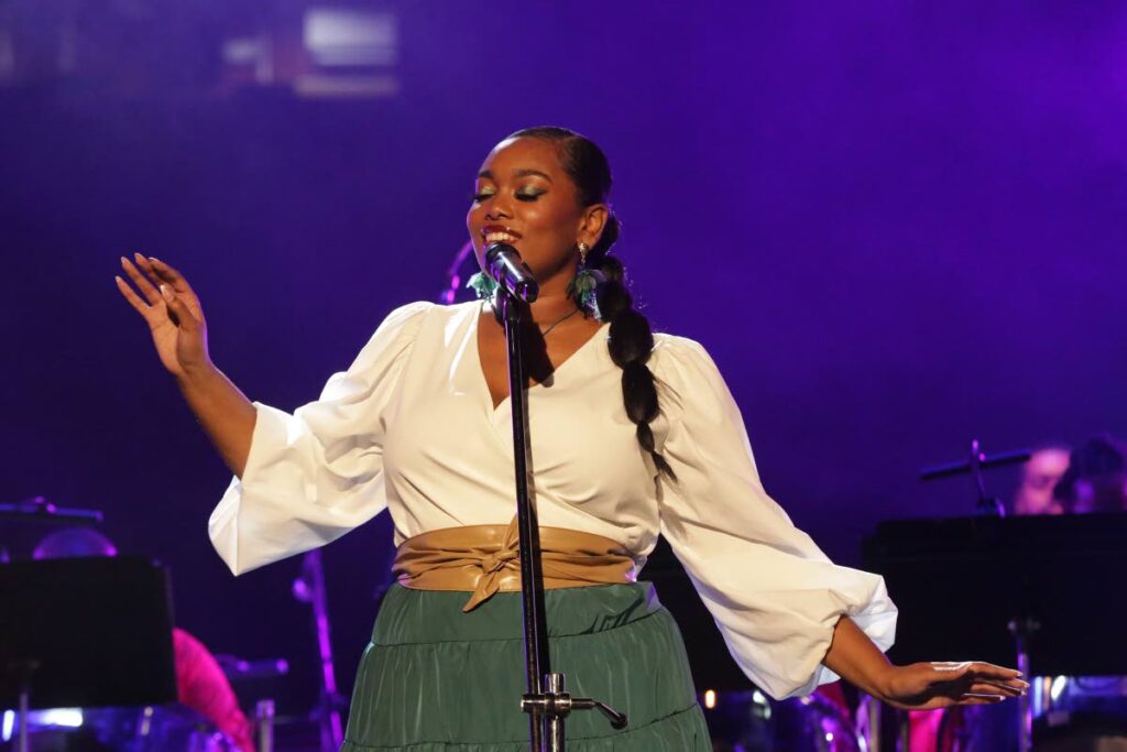 LeAndra performs with the National Symphony Steel Orchestra (NSSO) during Fusion IV – The Jazz Experience on April 15 at the Naparima Bowl, San Fernando. - Andrea De Silva