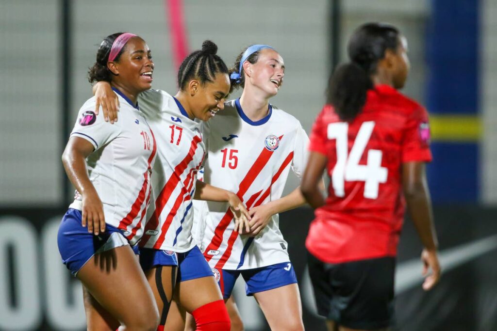 Enasia Colon (C) of Puerto Rico celebrates her goal during the Group D match against TT in the 2023 Concacaf Women’s U20 Championship qualifier, held at the Rignaal Jean Francisca stadium, in Willemstad, Curacao, on Wednesday.  - via CONCACAF