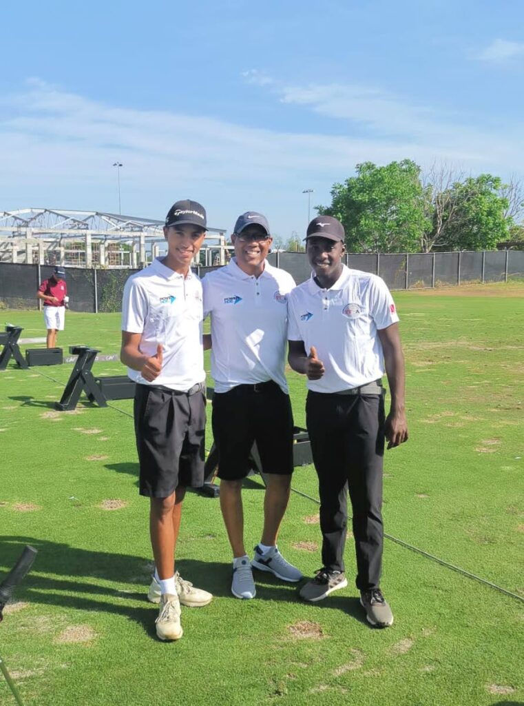L-R: TT golfer Zico Correia, team manager Richard Lara and golfer Christopher Richards Jr at the Torneo Invitational Amateur de Panama Golf tournament. - TTGA