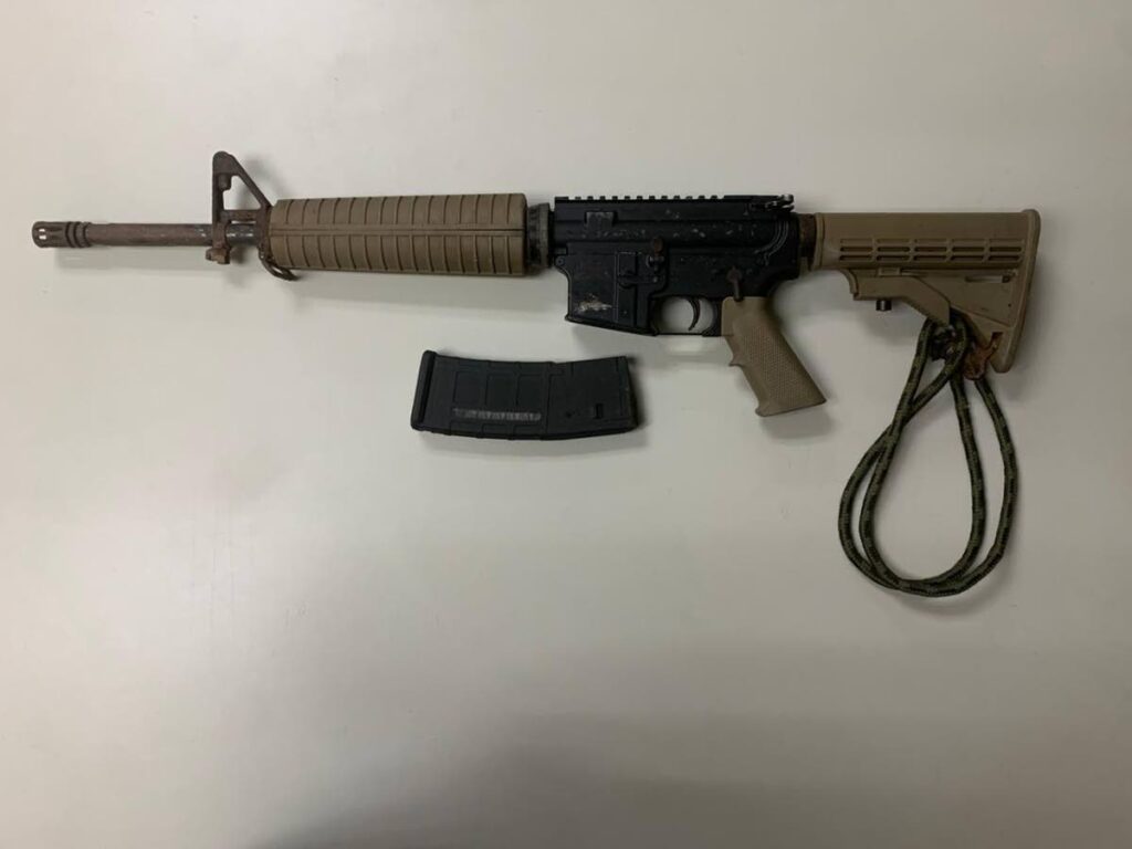 The AR-15 rifle seized by police in the Western Division on April 21. - Photo courtesy TTPS