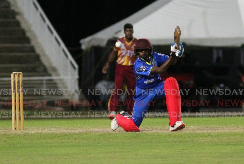 Presentation College San Fernando's Brendan Boodoo plays a shot during the SSCL T20 semi-final against Hillview College, on Monday, at the Brian Lara Cricket Academy, Tarouba.  - Lincoln Holder