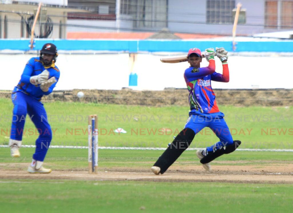 Alescon Comets' Sanjiv Gooljar plays a shot against Queen's Park I during the TTCB 50over league at the Queen's Park Oval, St Clair. - AYANNA KINSALE