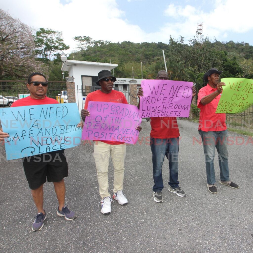 National Union of Government & Federated Workers protest outside the Chaguaramas Development Authority. Photo by Angelo Marcelle