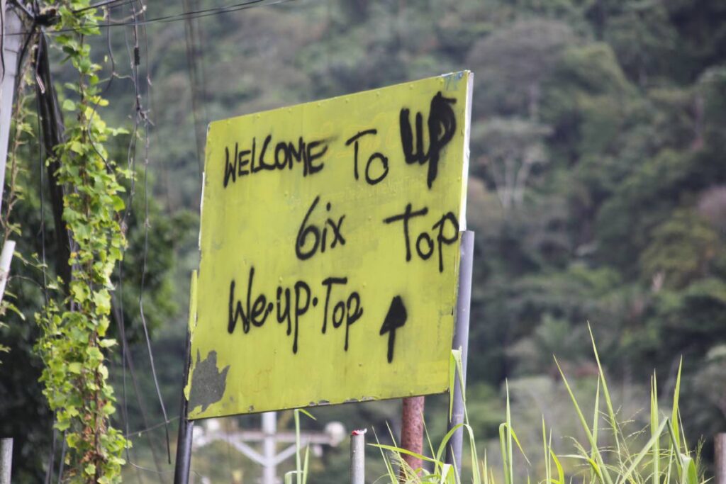 A sign in Upper Dibe Road, St James with the 6 or Sixx gang markings. FILE PHOTO - ROGER JACOB