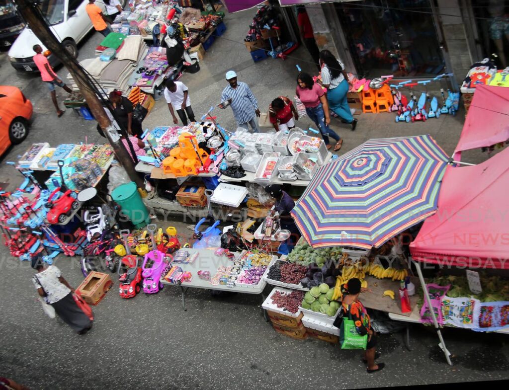 An overhead view of vending on the corner of Charlotte and Queen streets, Port of Spain. - File photo
