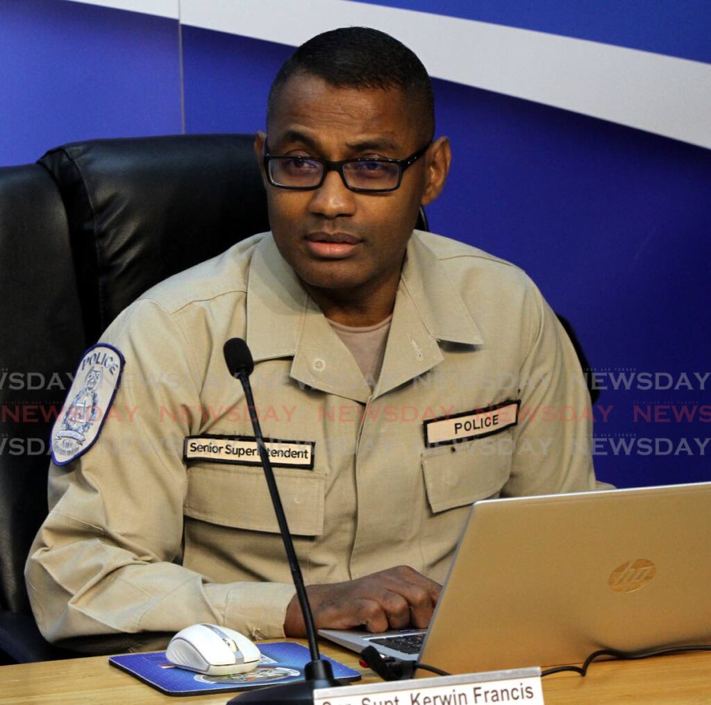 Snr Supt Kerwin Francis during a media briefing in January. - Photo by Angelo Marcelle