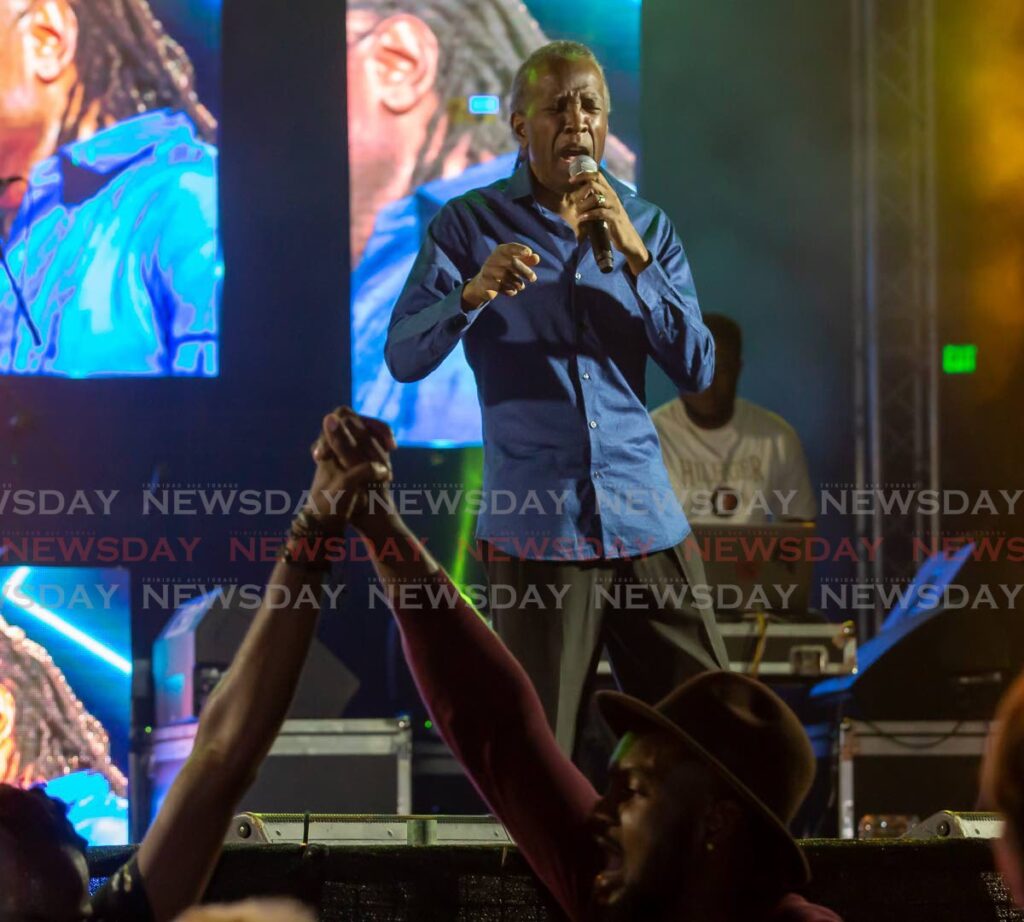 Iconic calypsonian David Rudder moves the crowd  at the I Love Soca series at Shaw Park Cultural Complex, Tobago on January 31. - File photo/David Reid
