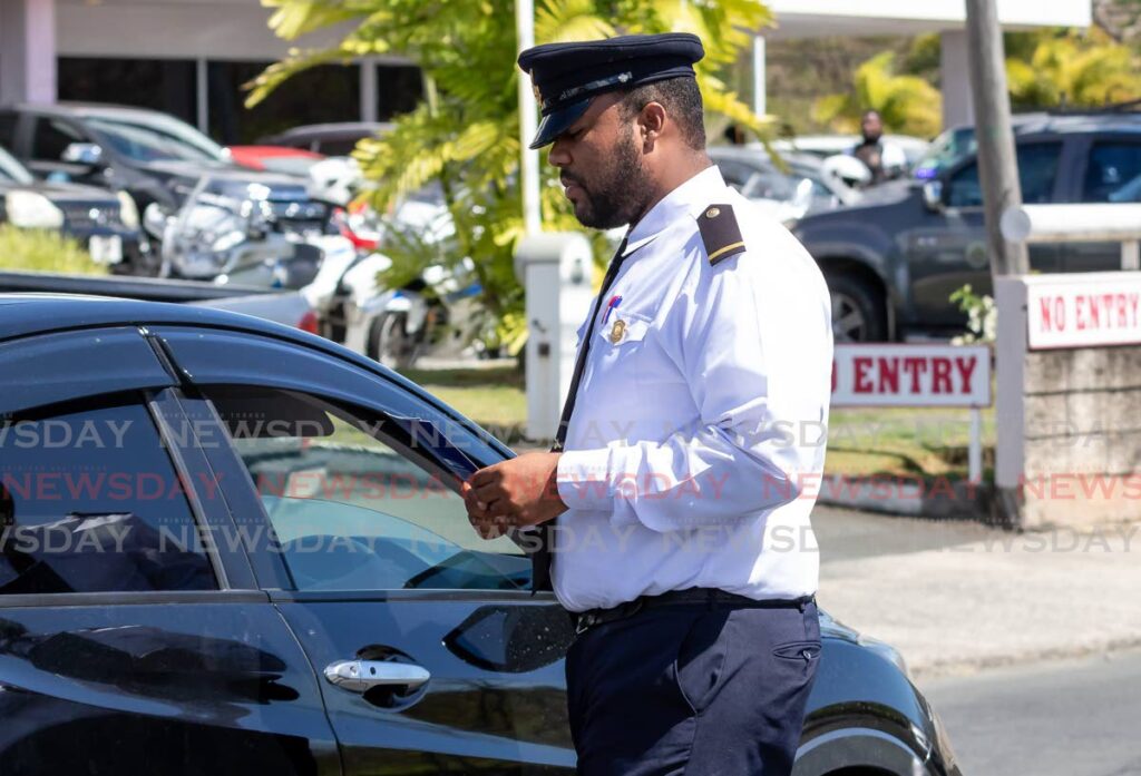 A licensing officer during a traffic exercise at Shirvan Road on April 14. - Photo by David Reid