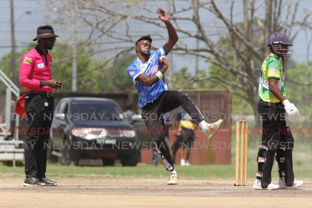 North's Zachary Siewah bowls during the Price Club/TTCB North-South U-19 Classic final against South, at the National Cricket Centre, Couva, on Tuesday.  - Marvin Hamilton