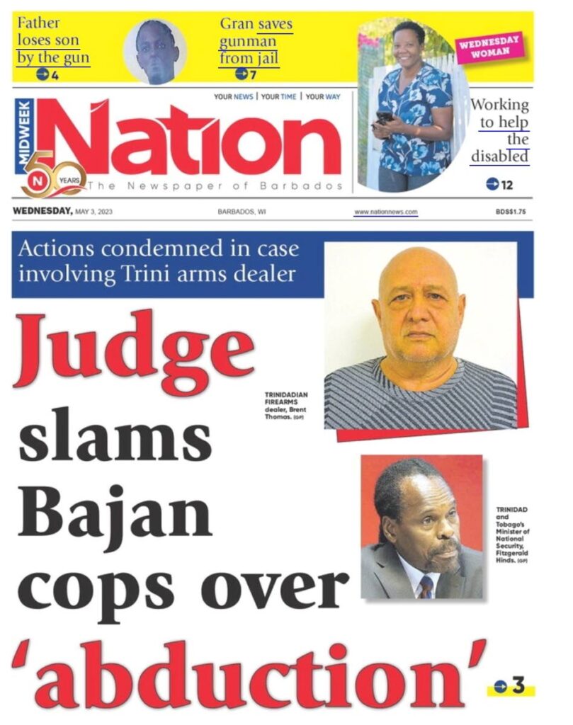 Front page of Barbados Nation on May 2