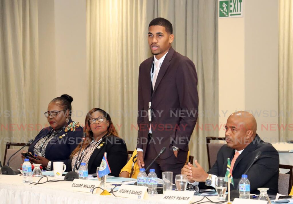 Councillor Eluide Miller of the Belize delegation speaks at the regional local government conference on Thursday at the Hilton Trinidad. PHOTO BY ROGER JACOB - 