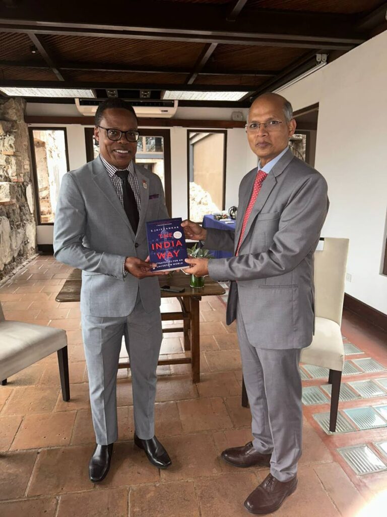 Foreign and Caricom Affairs Minister Dr Amery Browne, left, and Dr Manoj Kumar Mohapatra, Ambassador of India to Guatemala at a bilateral meeting on Wednesday May 10.  - Foreign Affairs Ministry 