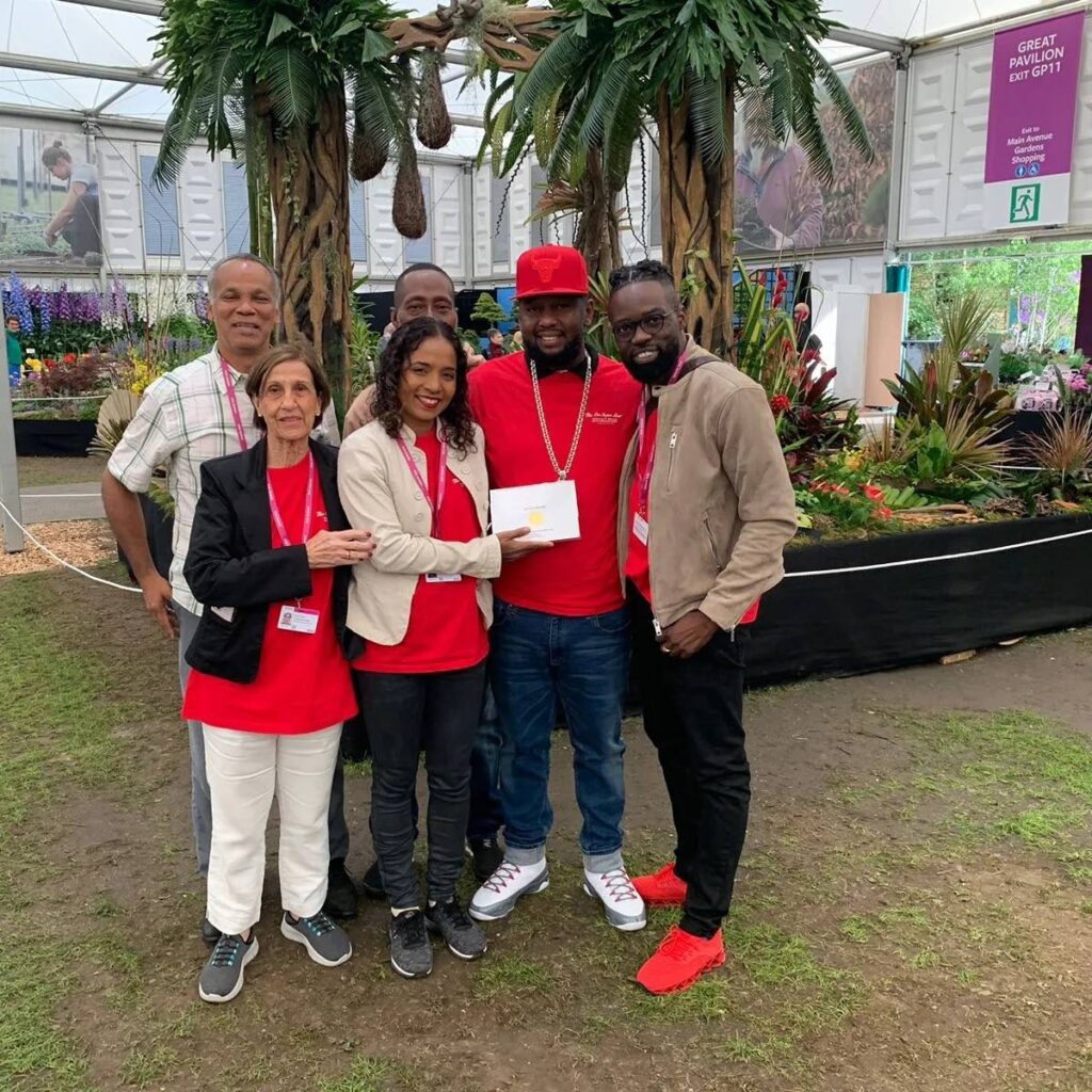 The victorious TT team at the Chelsea Flower Show: Anthony Tang Kai, left, Simone Taylor, Melissa Lee Foon, Andre Crawford, Shane Valentine and Neave McKenzie.  - 