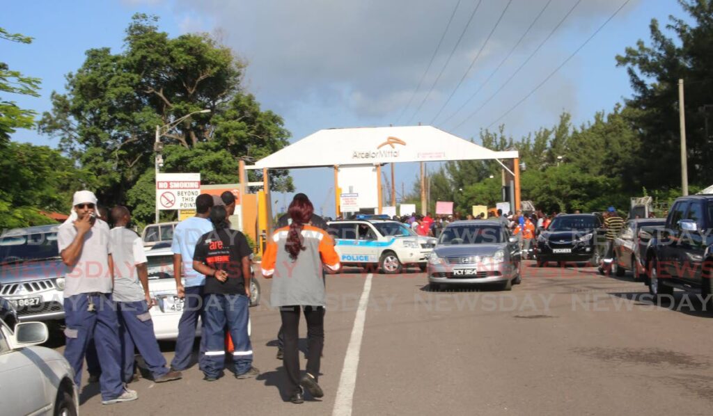 ArcelorMittal steel workers protest  in front of the security entrance at Point Lisas on August 25, 2015.  - File photo