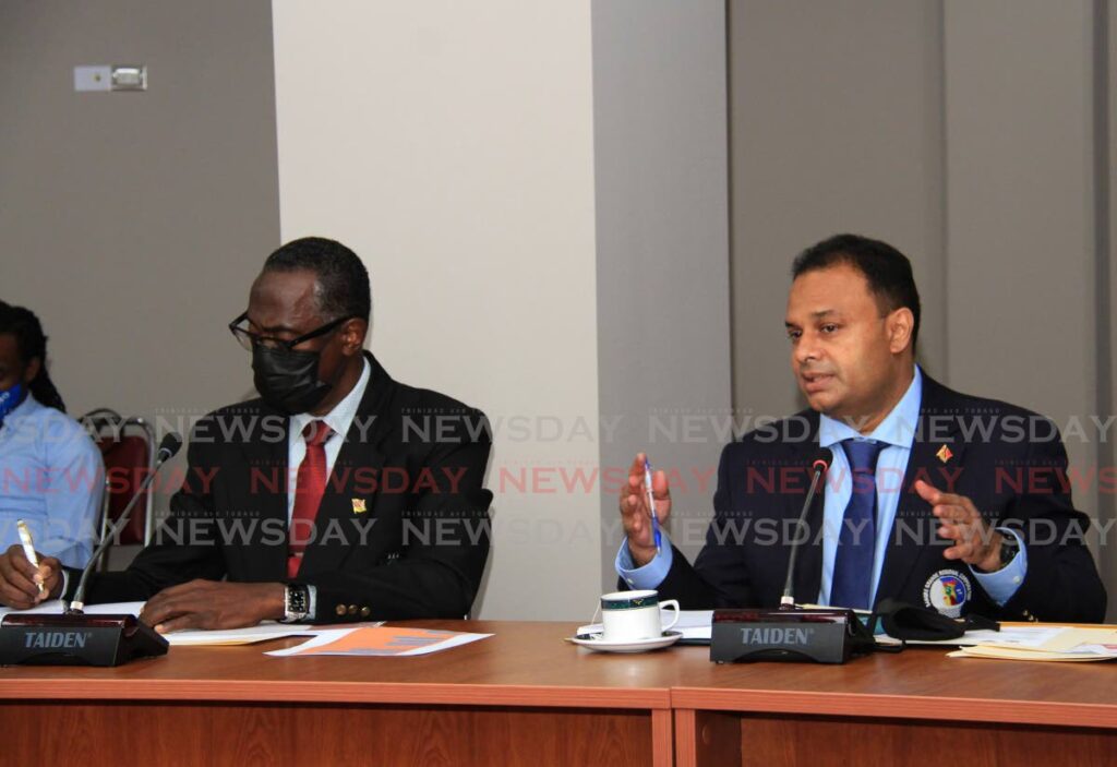 Sangre Grande Regional Corportion chairman Anil Juteram, right, during parliamentary meeting in 2021. - File photo/Ayanna Kinsale
