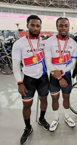 Trinidad and Tobago cyclists Kwesi Browne, left, Zion Pulido, right, and Nicholas Paul (not in photo) placed second, on Wednesday at the Pan American Track Championships, Argentina.  - 