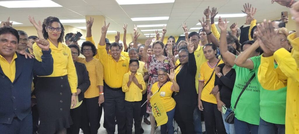 UNC officials and members pose for a photo at the start of the party's screening exercise of candidates for the upcoming local government elections, on Thursday, at the UNC HQ at Chaguanas. PHOTO COURTESY UNC - 