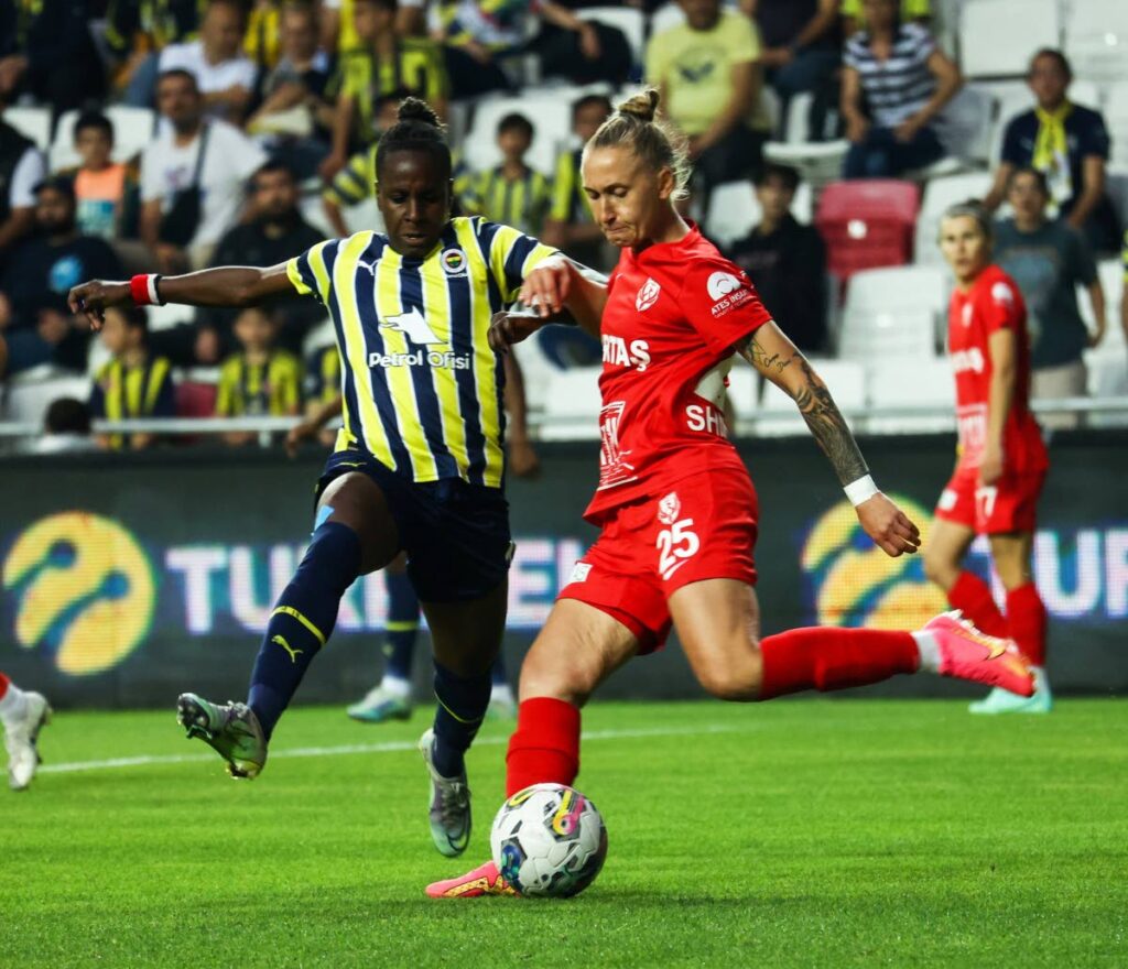 Fenerbahce forward Kennya Cordner, left, in action vs Fomget GSK in the Turkey Women's Super League final on Friday.  - 