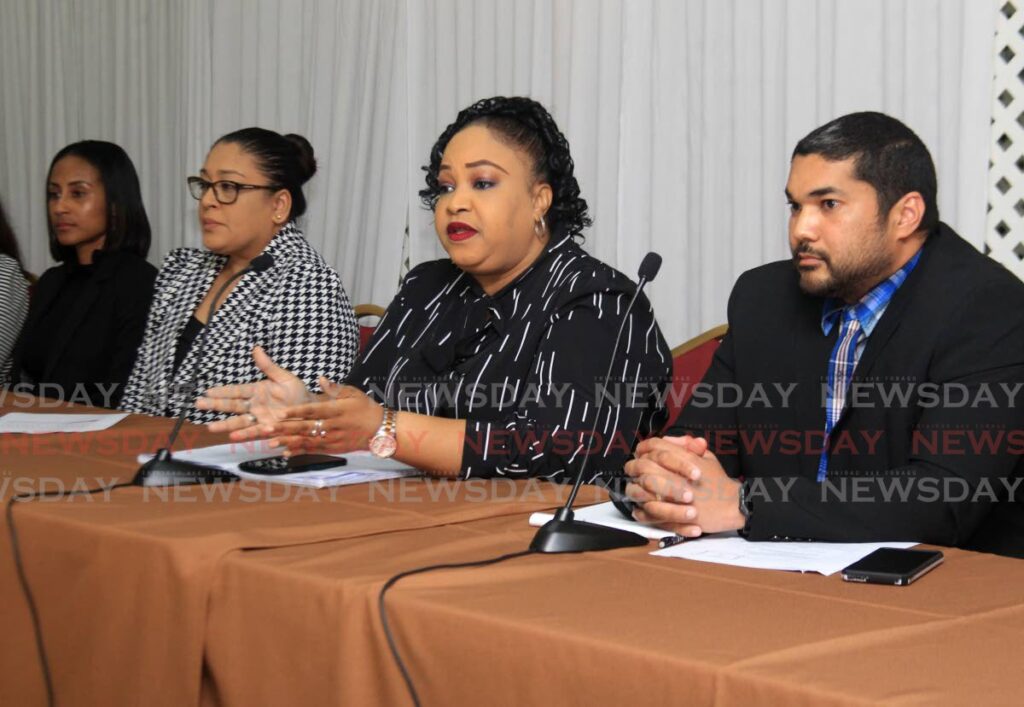Snr Supt Claire Guy-Alleyne, second from right, speaks during a press conference at the Ministry of National Security, Temple Court, Abercromby Street, Port of Spain, on Sunday. - Photo by Ayanna Kinsale