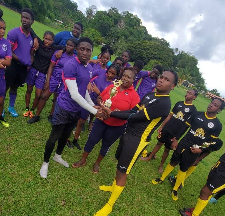 Roxborough Secondary, left, and Signal Hill Secondary, right, were crowned joint champions of Tobago in the touch rugby competition last week.  - 