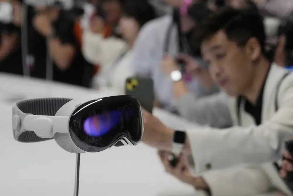 The Apple Vision Pro headset is displayed in a showroom on the Apple campus in Cupertino, California on June 5. AP Photo - 