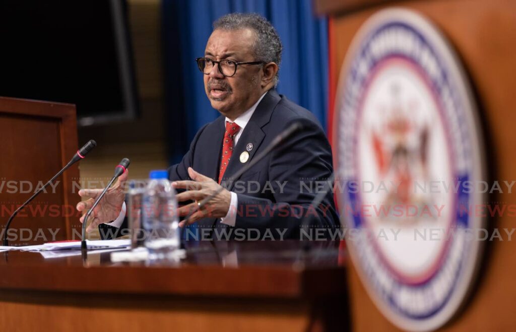 World Health Organization director general  Dr Tedros Adhanom Ghebreyesus during a media conference at the Diplomatic Centre, St Ann's on Thursday.  - Jeff K Mayers