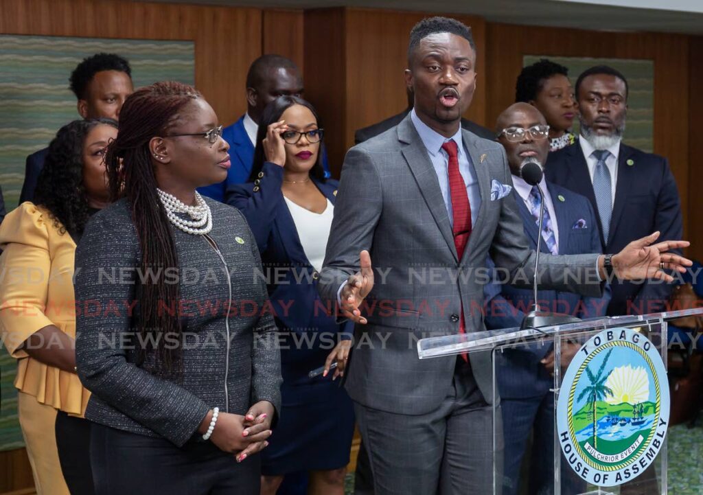 Chief Secretary Farley Augustine, Deputy Chief Secretary Dr Faith BYisrael, left, and fellow assembly members at a special sitting in September 2022. File photo/David Reid - 
