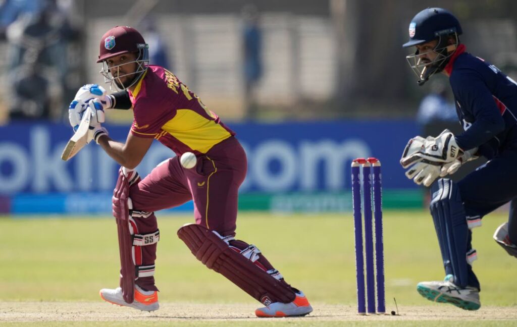 West Indies batsman Nicholas Pooran batting against the US in the World Cup qualifiers on Sunday.  - AP