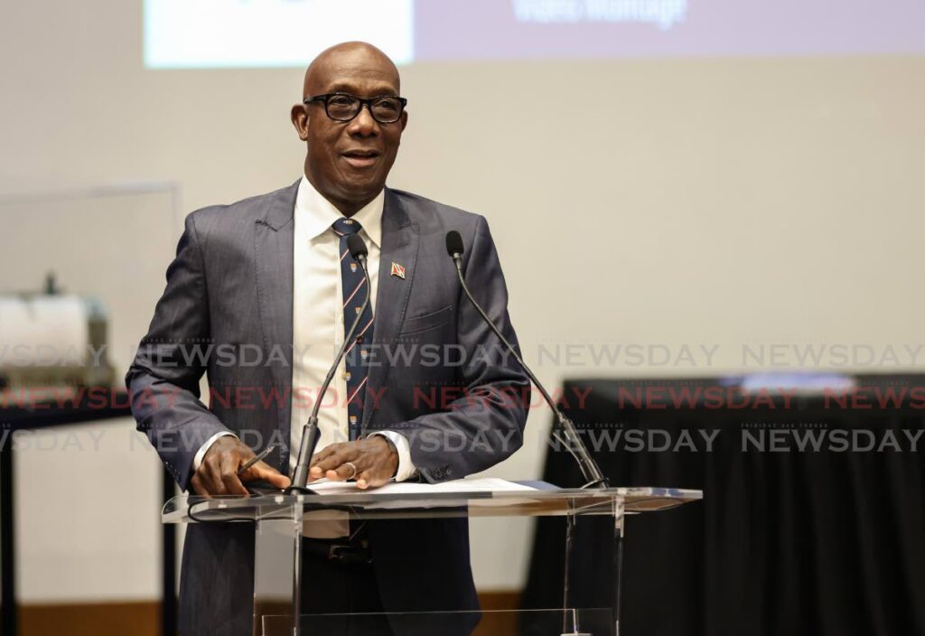 Prime Minister Dr Keith Rowley during his address at the UWI Seismic Research Centre, St Augustine on Thursday. - Jeff K Mayers