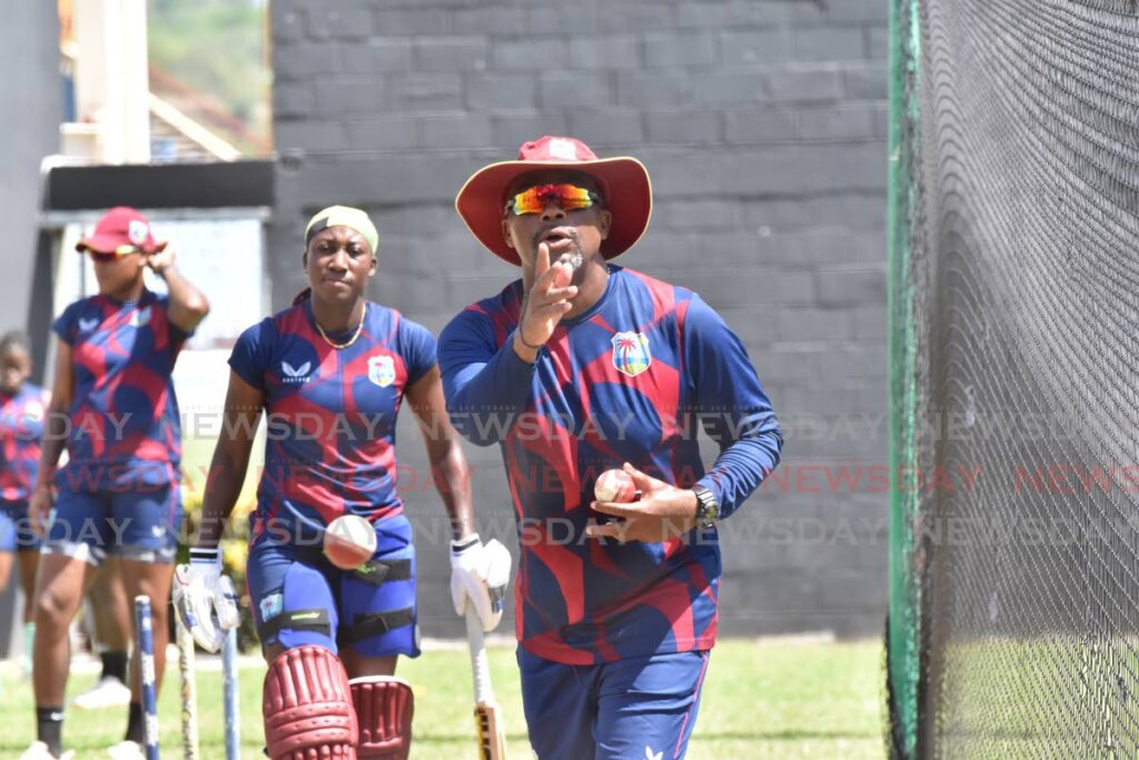 Newly-appointed West Indies Women's coach Robert Samuels (R) during a recent training session.  - CWI Media