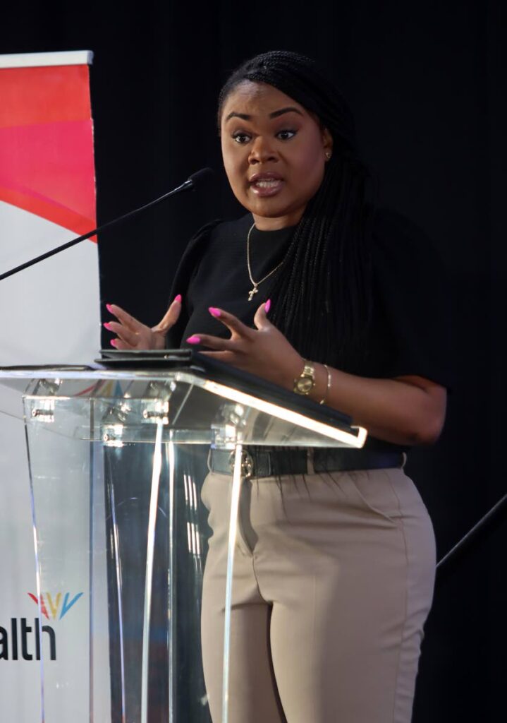 Minister of Sport and Youth Affairs Shamfa Cudjoe addresses a session with Commonwealth Youth Games volunteers at the National Racquet Centre, Tacarigua on Saturday.  - Angelo Marcelle