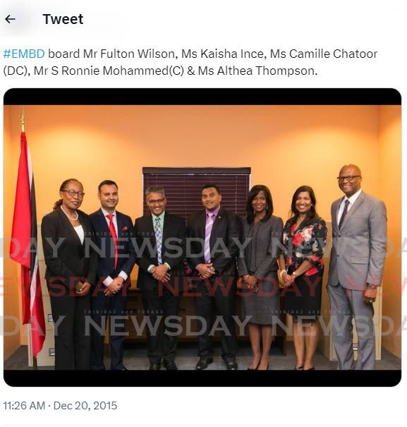 A screen grab of a tweet announcing the appointment of the EMBD board in December 2015, which included attorney Fulton Wilson. - 