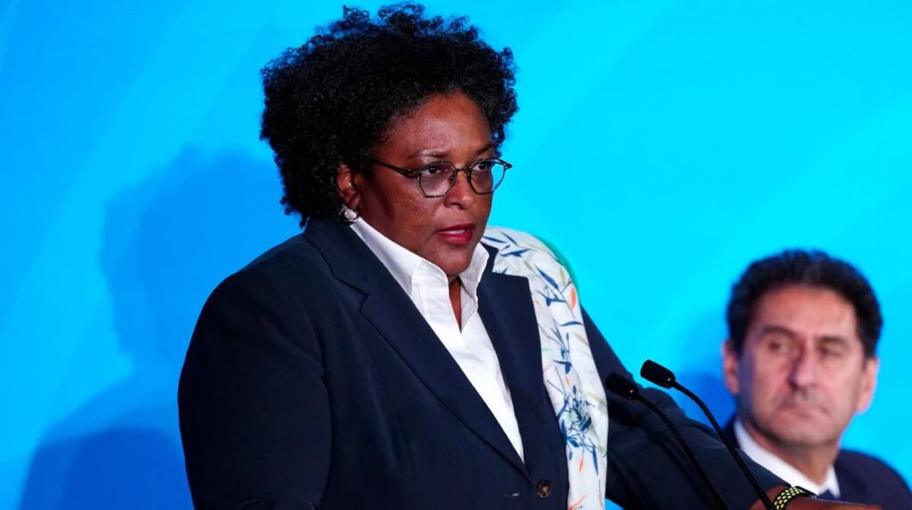 Barbados prime minister Mia Mottley at a global summit in 2019. AP PHOTO - 