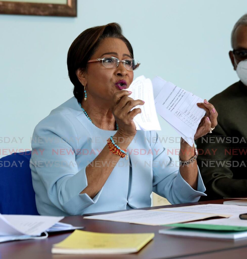 Opposition Leader Kamla Persad Bissessar at her press conference at her office  on Charles Street  Port ofSpain. - SUREASH CHOLAI