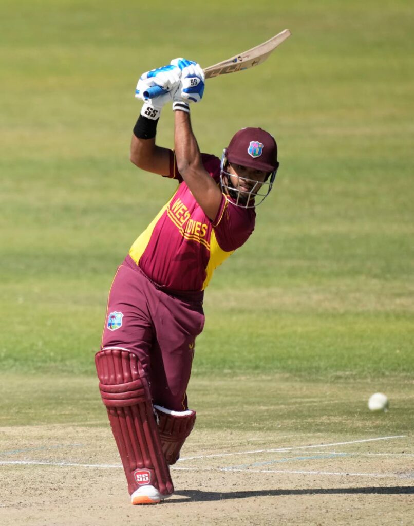 West Indies batsman Nicholas Pooran plays shot during the ICC Men's Cricket World Cup Qualifier match against Nepal at Harare Sports Club in Harare, Zimbabwe, on June 22.  - AP PHOTO