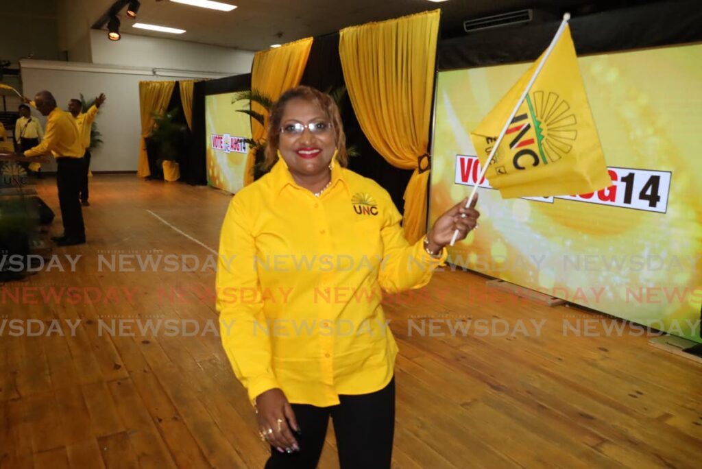 Vanessa Kussie walks across the stage at Naparima College, San Fernando as the UNC candidate for Couva West Roystonia in the local government election on August 14. - Roger Jacob