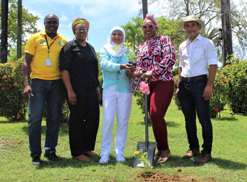 Representatives of the Tobago House of Assembly  and the United Nations Development Fund at the launch of the pollinator garden in Scarborough, Tobago. - 