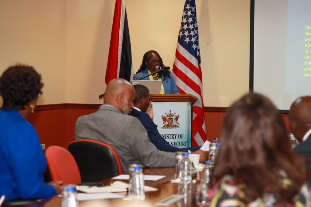 DEA Special Agent Caribbean Division Renita Foster delivers a presentation to attendees. PHOTO COURTESY US EMBASSY - Courtesy US Embassy 
