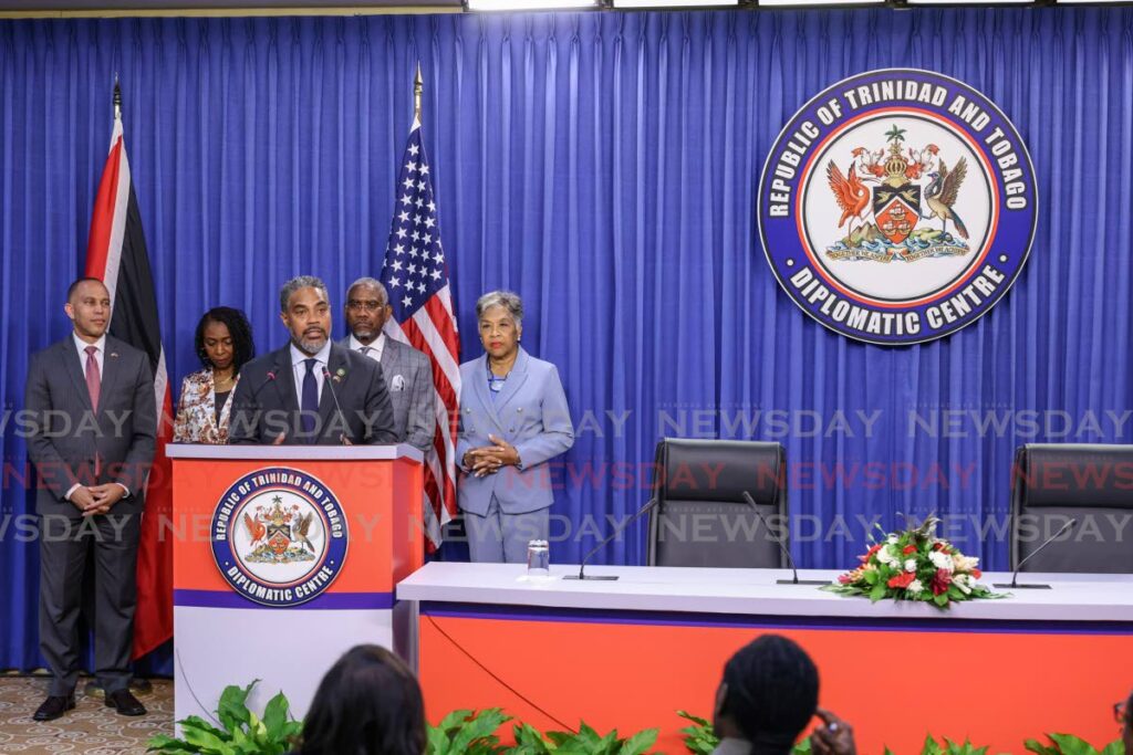 US Congressman Steven Horsford and members of a delegation at the Diplomatic Centre, Port of Spain on July 6. - Jeff K Mayers