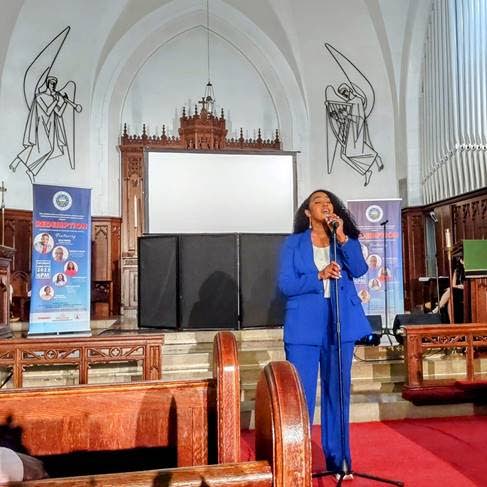 Kirissa Ramesar-Bourne performs during the Redemption concert at the Epiphany Lutheran Church, New York, which was held to commemorate Caribbean-American Heritage Month. - 