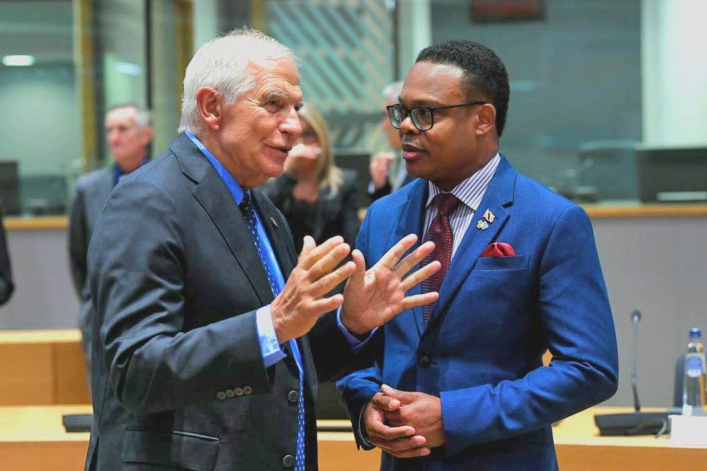  High Representative of the European Union Josep Borell (left) speaks to Foreign and Caricom Affairs Minister Dr Amery Browne.  - Facebook 