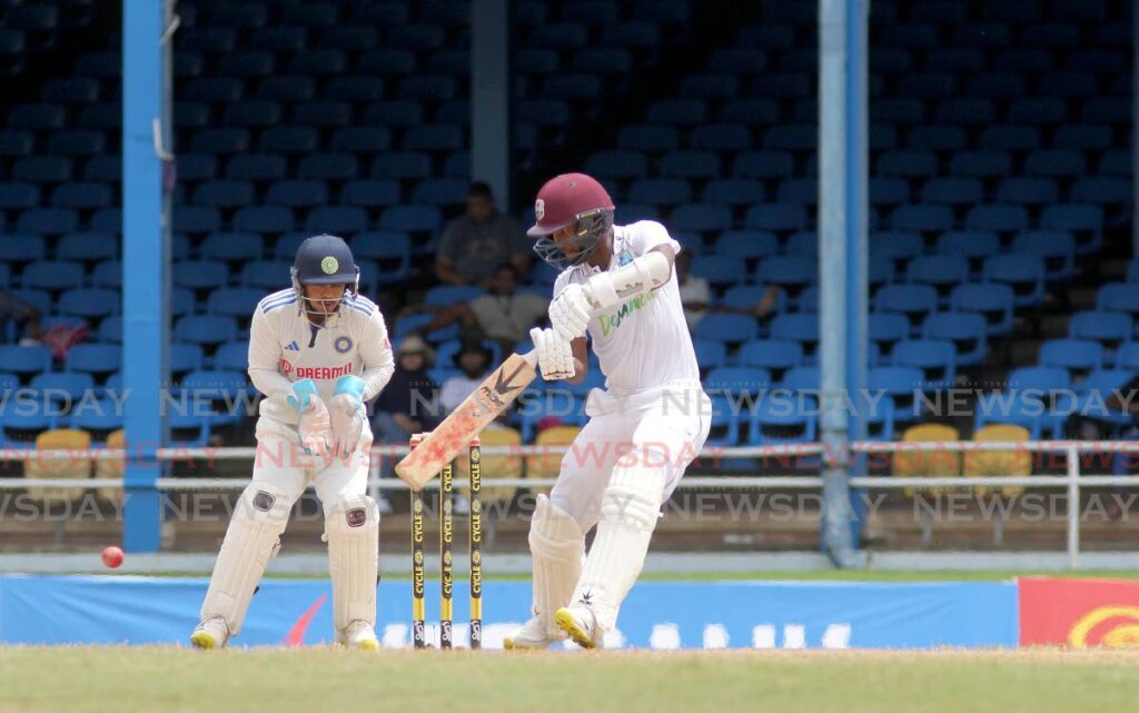 West Indies skipper Kraigg Brathwaite bats on day three of the second Test against India, at the Queen's Park Oval, St Clair, on Saturday.  - Anisto Alves