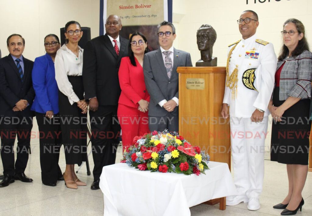 Representatives of several embassies and the UWI accompanied the Venezuelan ambassador Alvaro Sanchez Cordero in the commemoration of the birth of Simon Bolivar - Grevic Alvarado