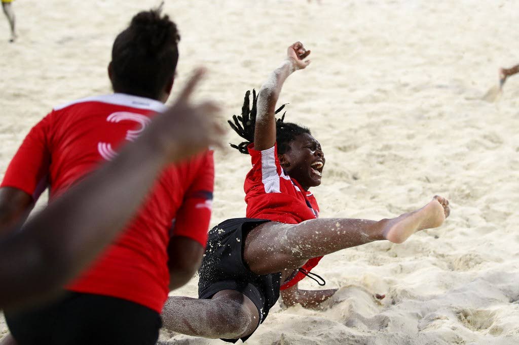 In this July 22, 2017 file photo, TT's J'Nae Harris celebrates victory in the girl's beach soccer final against Jamaica on day 5 of the 2017 Youth Commonwealth Games at QE Sports Centre in Nassau, Bahamas. The 2023 edition of the Games start on August 4 in TT.  - 