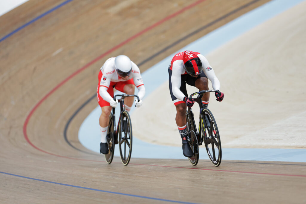 Nicholas Paul, right, in the UCI World Championship men's sprint semis. Photo courtesy UCI