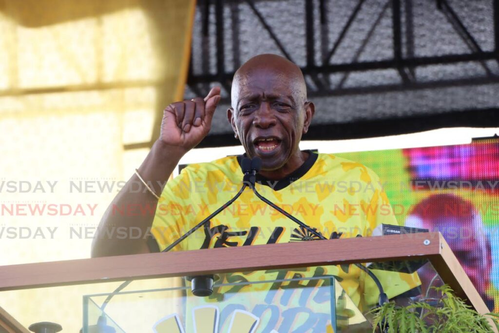 Former UNC government minister Jack Warner speaks at the UNC's rally in San Fernando on Saturday.  - ANGELO MARCELLE