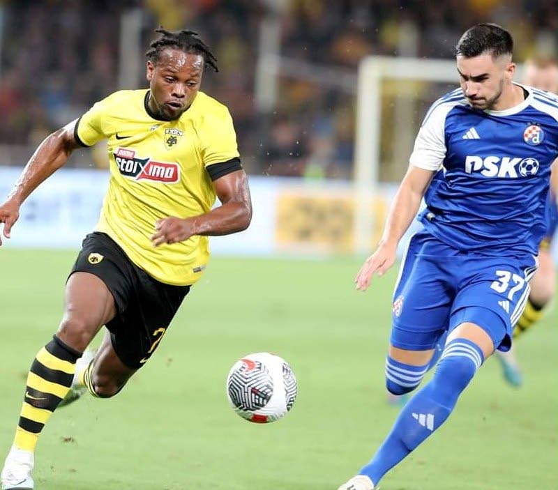 AEK Athens forward Levi Garcia, left, on the attack against Dinamo Zagreb in UEFA Champions League qualifying on Saturday. - 