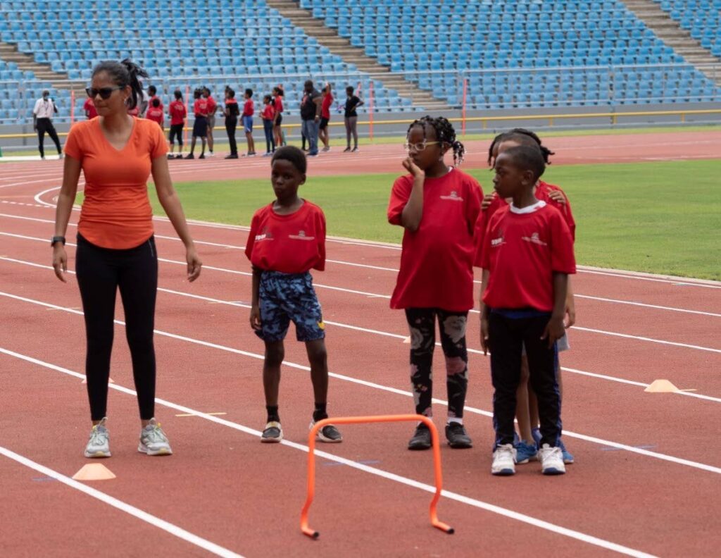 Young athletes take part in a session featuring GC Foster College of Jamaica at the Hasely Crawford Stadium, Mucurapo. Photo courtesy SporTT - 