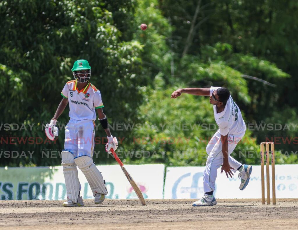 Guyana spinner Nityanand Mathura bowls vs Windwards at the National Cricket Centre, Couva on Saturday.  - Jeff K Mayers