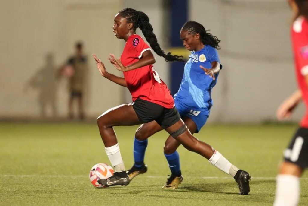 TT U-17 player J'eleisha Alexander scored her team's first goal against the Cayman Islands in Concacaf Women's Under-17 qualifier match, in Curacao, on Monday. - TTFA Media